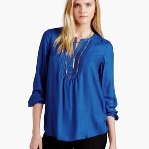 LUCKY BRAND Cobalt Blue Pleated Long Sleeve Pleated Button Up Henley Blouse